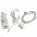 Dual USB Powered carregador de isqueiro com cabo de dados + 3.5 mm Earphone Jack definido para iPhone 4/iPad/iPad 2