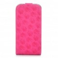 Elegante flor padrão PU couro cobrir caso protetor para iPhone4 - Deep Pink