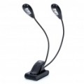 Double-cabeça pescoço flexível 4-LED 2-modo lâmpada de leitura com Clip (3 x AAA)