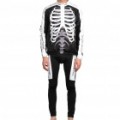2011 Esqueleto inverno Long Sleeve esportes ciclismo Jersey terno + calça fuso - branco + preto (tamanho M)