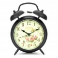 Vintage estilo borboleta e flores padrão Twin Bell Alarm Clock - preto