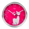 Elegante gato padrão duplo objectivo de parede relógio de mesa montado / Desktop - rosa profundo + prata (1 x AA)