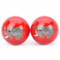 Elefante padrão Cloisonne saúde bola c / tocar sino dentro - vermelho (5cm / par)