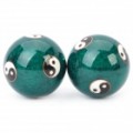 Chinesa Yin/Yang símbolo padrão Cloisonne saúde bola c / tocar sino dentro - verde (5cm / par)