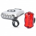 Luz de LED cabeça branca bicicleta 5 LEDs + luz de LED cauda vermelha 5-LED 3-modo definido (3 x AA / 2 x AAA)