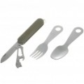 Portátil inox de bolso dobrável garfo + colher + faca + abridor jantar Set (conjunto de 4)