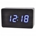 Madeira estilo despertador com LED azul + temperatura - preto + cinza (4 x AAA/USB)