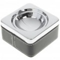 Cinzeiro inox com tampa de couro - preto + prata