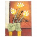 Feito à mão mão pinostado pinostura a óleo com moldura de madeira - Lotus abstrato