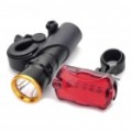 3-Modo branco LED Bike cabeça tocha de luz Flashlight + 7-modo 5-LED Tail Red Light c / montagem (5 x AAA)