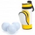 Portátil PU couro Golf Ball escriturado saco c / 3 x Golf Balls / 3 x Golf Tees Set - amarelo + branco