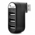 USB 2.0 de alta velocidade 3-porta giratória em Hub - preto