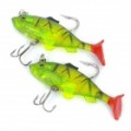 Iscas de pesca estilo Soft PVC peixe realistas c / ganchos - verde (par)