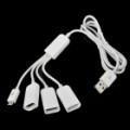 USB macho de 3 portas USB 2.0 fêmea + 1 Micro USB Hub carregamento masculino - branco