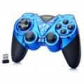 2.4 GHz Dual-Shock sem fio joystick controlador de jogos com receptor USB para PC - azul + preto (4 x AAA)