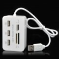 HUB USB 2.0 3 portas + MS / MS PRO DUO / SD / MMC / M2 / Micro SD Leitor de Carto Combo - branco