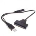 Dual USB para SATA cabo de adaptador com caso plástico de disco rígido SATA de 2,5 