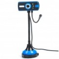 Flexível pescoço 300 K Pixel CMOS PC USB 2.0 Webcam com microfone & 3-LED luz branca - preto + azul