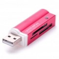 USB 2.0 Multi-em-um leitor de cartão Mini SD/MMC/M2/MS/TF/SDHC - rosa profundo (Max 32 G)