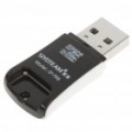 Leitor de cartão USB 2.0 TF/Micro SD ultra-Slim com célula telefone Strap - Black (máximo 32 GB)
