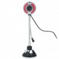 Pescoço flexível USB 2.0 300K Pixel CMOS Eason Webcam c / microfone - preto + prata + vermelho
