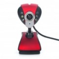 300KP CMOS PC USB Webcam com 6 LED branco luz/microfone - preto + vermelho