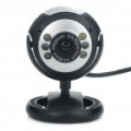 300KP CMOS PC USB Webcam com 6 LED branco luz/microfone - preto