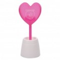 USB Powered multicoloridos 1-LED coração lâmpada caneta titular contêiner - rosa profundo