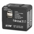 Universal viagem Plug adaptador com 2 portas USB - preto (EUA, UE, AU, UK)