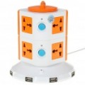 Soquetes de 8-tomada universais + USB 5 portas Hub ficar elétrico Power Strip - branco + laranja