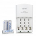 SANYO carregador de pilhas AA/AAA + 4 x 1, 2V recarregável 1900mAh baterias de Ni-MH AA (100 ~ 240V)