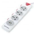 3-Tomada + 2 porta USB elétrico Power Strip com Switch independente (Max 2500W)