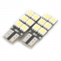 T10 2.5W 6500K 168-lúmen 12 x 5050 SMD LED branco luz lâmpadas para carro (12V / par)