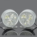 3W 1200MCD 98-Lumen 3-LED branco luz carro diurna lâmpada (12V DC / par)