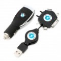 BMW logotipo carro cigarro Powered Charger c / cabo de adaptador para iPhone / Nokia / Samsung - preto