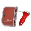 1-para-3 carro isqueiro soquete divisor com saída USB - vermelho (12 ~ 24V)