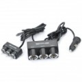 100W 1 para 3 carro tomada de isqueiro divisor c / comutador Individual - Black (DC 12 ~ 24V)