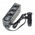 3 Soquete triplo Soquete isqueiro carregador adaptador de carro com porta USB - preto (DC 12/24V)