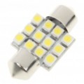 31 mm 1W 50-Lumen 6500K 12 x 3528 SMD carro LED branco lâmpada (12V)