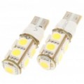 T10 2W 9-SMD 5050 LED 110LM 6000-6500K branco lâmpadas eléctricas para automóveis (par)