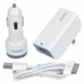 Adaptador de alimentação 3 em 1 USB carro + adaptador de energia AC + USB cabo definido para iPhone/iPad/iPod